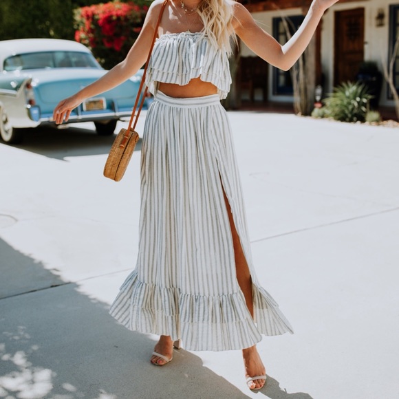 NWOT Striped Maxi Skirt with Slit - Picture 2 of 7